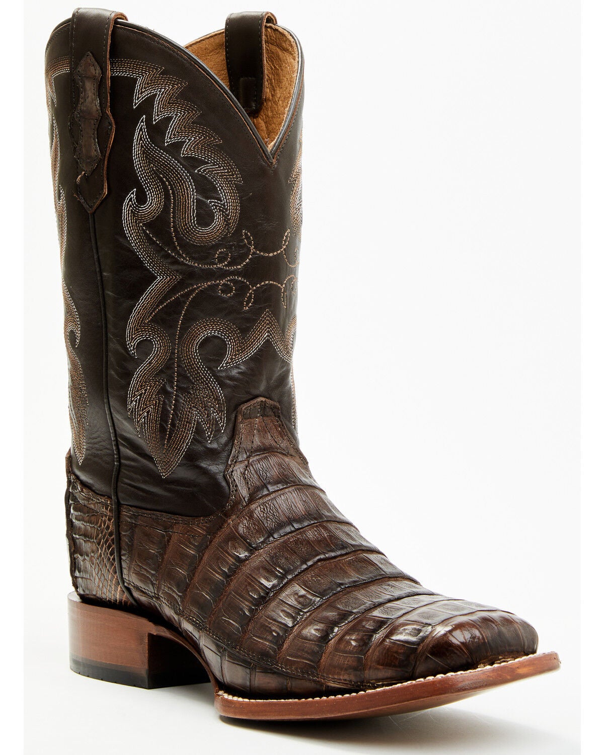 Cody James Men's Exotic Caiman Tail Skin Western Boots - Broad Square Toe, Dark Brown, hi-res