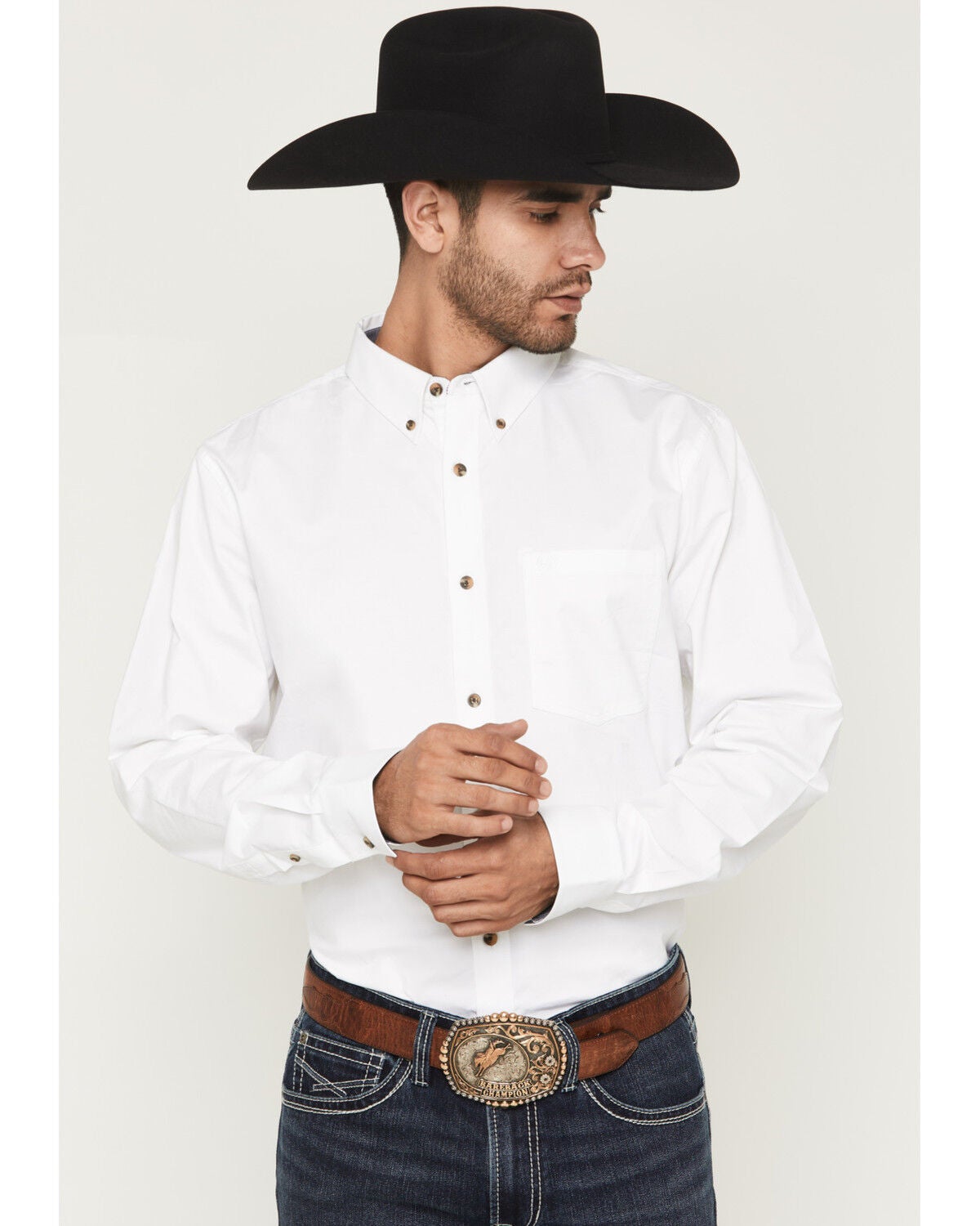 Image #1 - Cody James Men's Basic Solid Long Sleeve Button-Down Stretch Western Shirt - Tall, White, hi-res