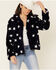 Hem & Thread Women's Navy Star Print Faux Fur Jacket , Navy, hi-res