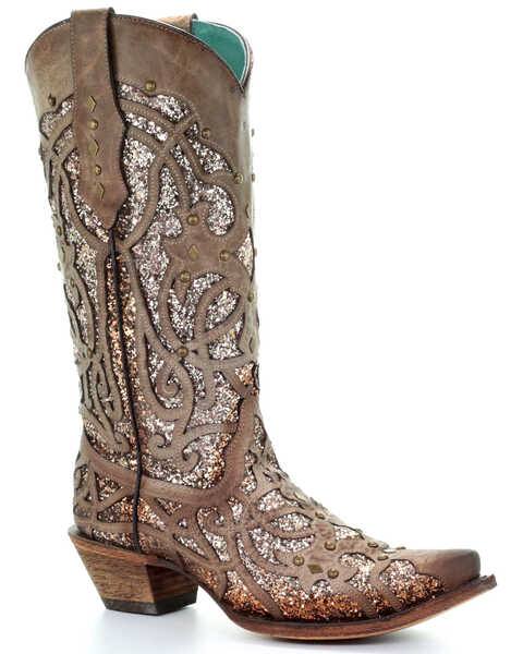 Image #1 - Corral Women's Golden Luminary Roots Western Boots - Snip Toe, Light Grey, hi-res