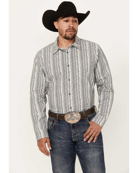 Image #1 - Gibson Trading Co Men's Rough Road Striped Print Long Sleeve Button-Down Western Shirt , White, hi-res