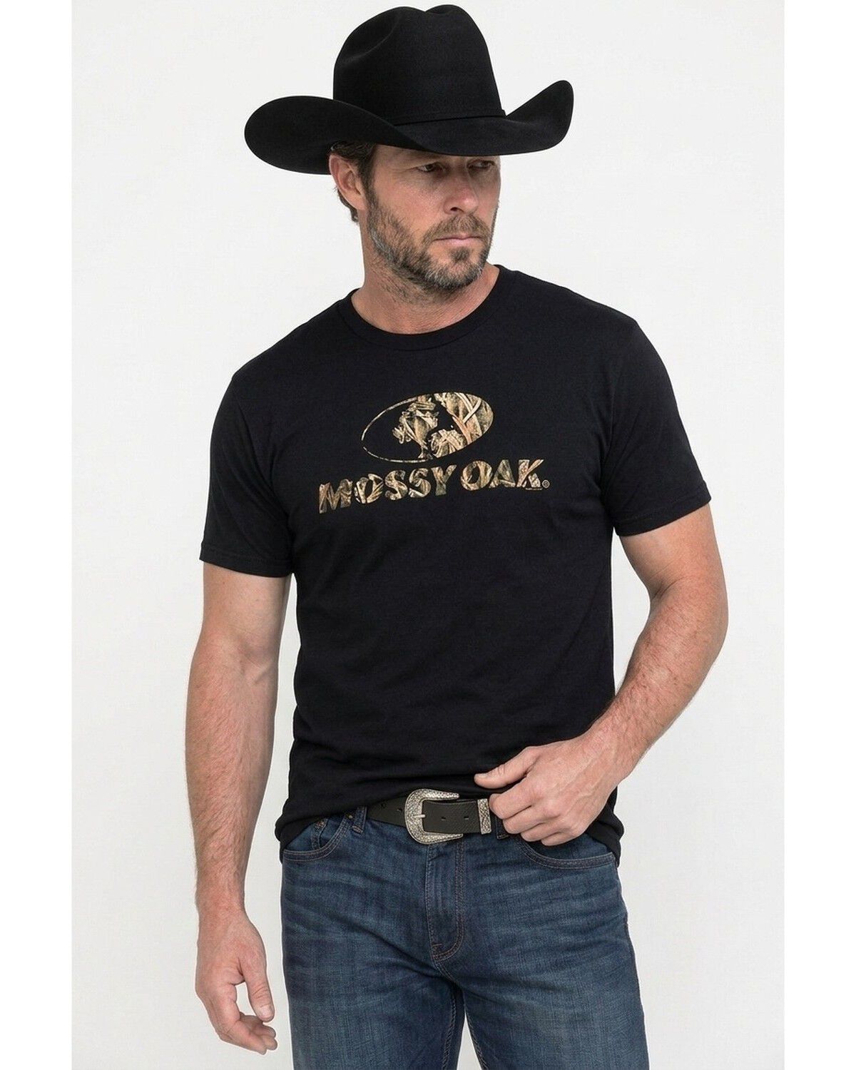 Image #1 - Mossy Oak Men's Grass Blades Logo Short Sleeve Graphic T-Shirt, Black, hi-res