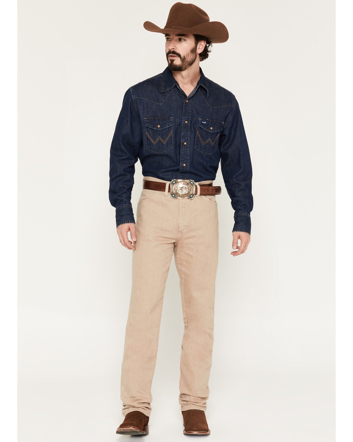 Image #1 - Wrangler Men's 936 High Rise Prewashed Cowboy Cut Slim Straight Jeans, Tan, hi-res