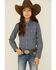 Roper Girls' Checkered Arrow Print Long Sleeve Pearl Snap Western Shirt, Blue, hi-res