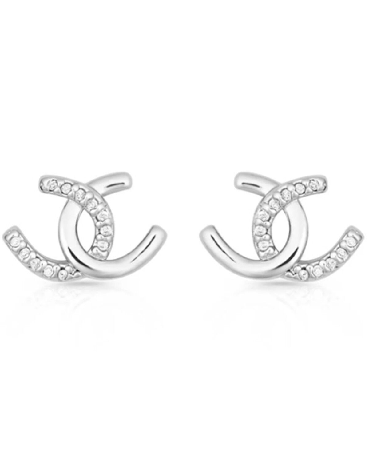 Image #1 - Montana Silversmiths Women's Horseshoe Happiness Post Earrings, Silver, hi-res
