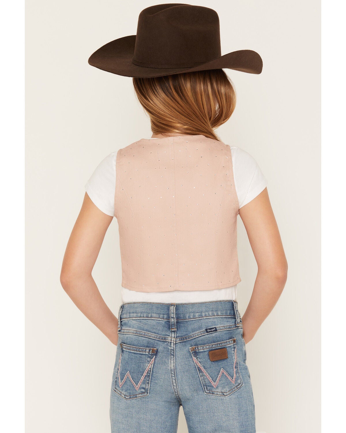 Image #4 - Ashley Girls' Embellished Denim Vest, Pink, hi-res