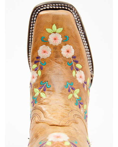 Image #7 - Corral Girls' Floral Embroidered Blacklight Western Boots - Square Toe , Honey, hi-res