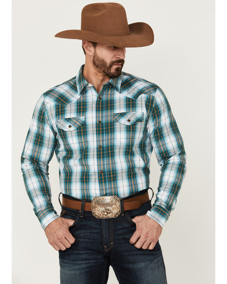 Cody James Men's Mineral Large Plaid Long Sleeve Snap Western Shirt - Big & Tall , Blue, hi-res