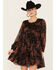 Image #1 - Bila77 Women's Printed Centinela Long Sleeve Mini Dress, Black, hi-res