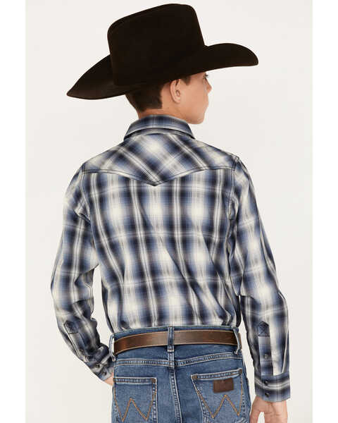 Image #4 - Cody James Boys' Plaid Print Long Sleeve Western Snap Shirt, Blue, hi-res