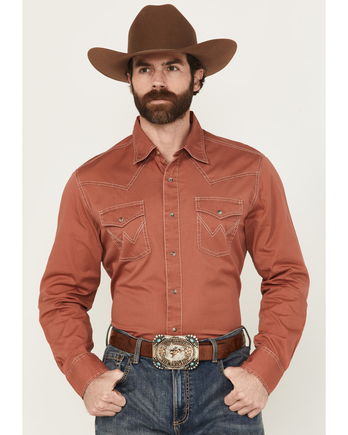 Image #1 - Wrangler Retro Men's Solid Long Sleeve Snap Western Shirt - Tall, Rust Copper, hi-res