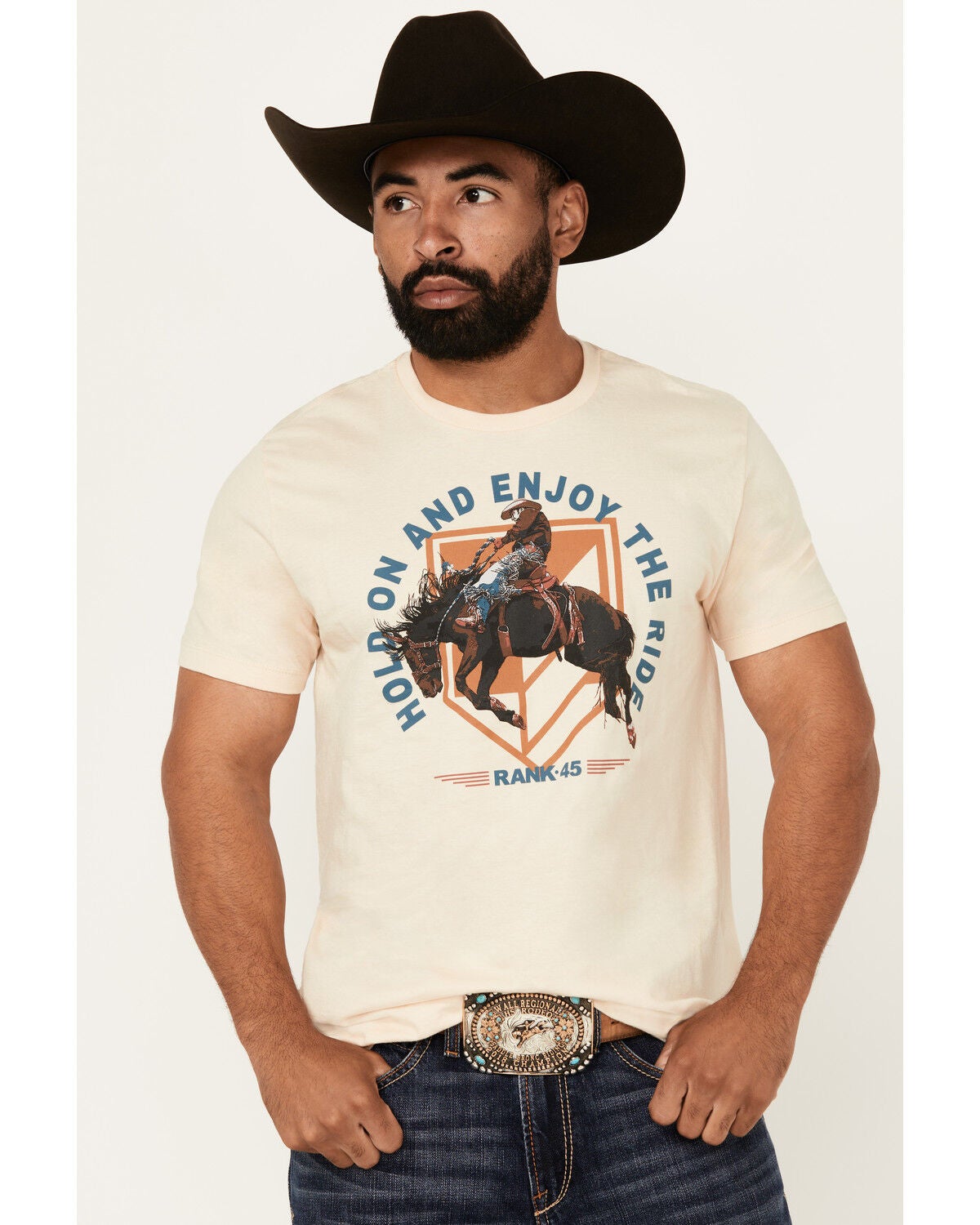 RANK 45&reg; Men's Hold On And Enjoy The Ride Short Sleeve Graphic T-Shirt, Cream, hi-res