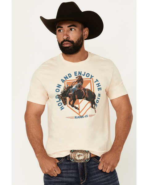 Image #1 - RANK 45® Men's Hold On And Enjoy The Ride Short Sleeve Graphic T-Shirt , Cream, hi-res