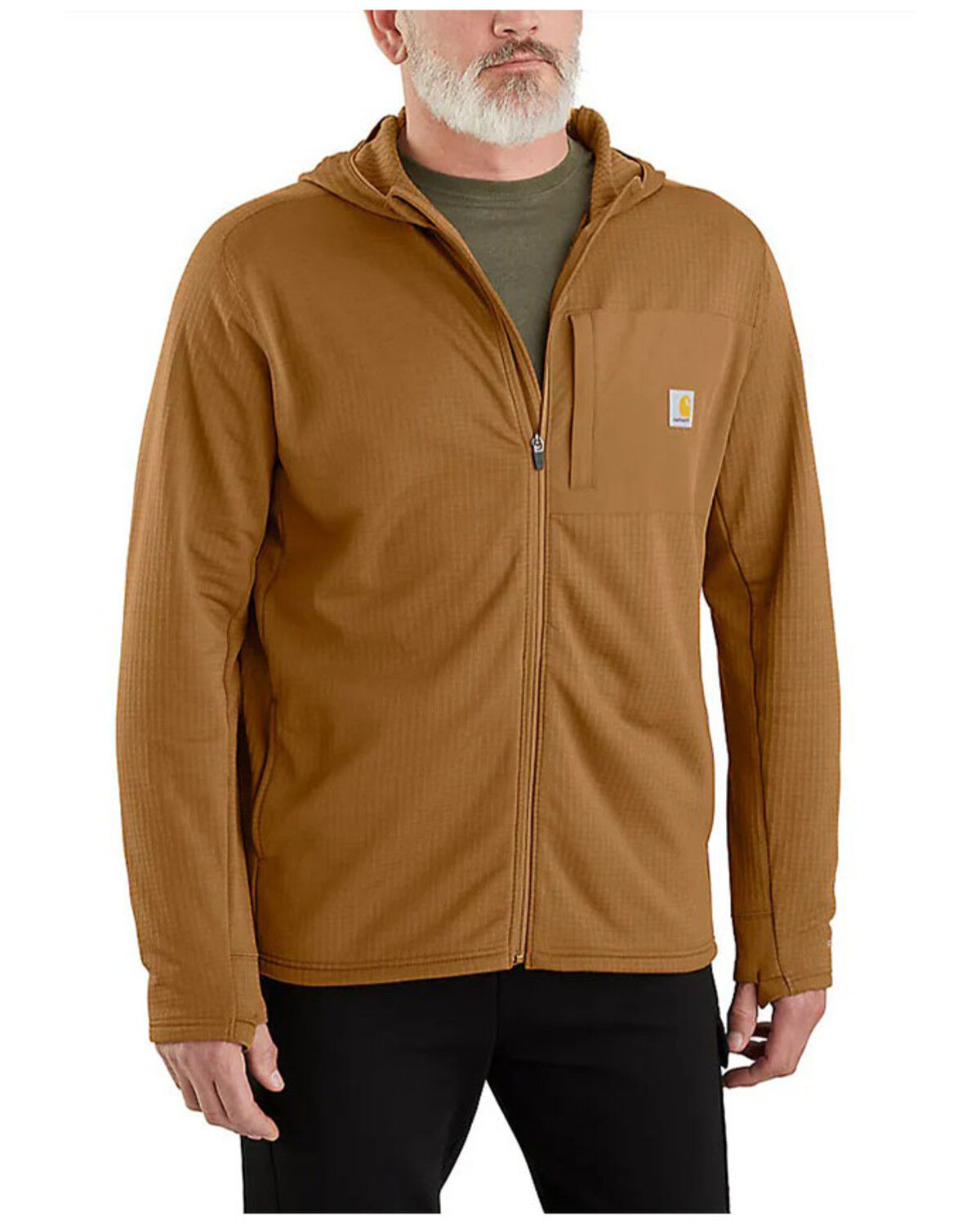 Image #1 - Carhartt Men's Force® Relaxed Fit Full-Zip Long Sleeve Hooded Shirt, Brown, hi-res