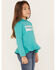 Image #2 - Wrangler Girls' Southwestern Logo Graphic Ruffle Hem Hoodie, Turquoise, hi-res