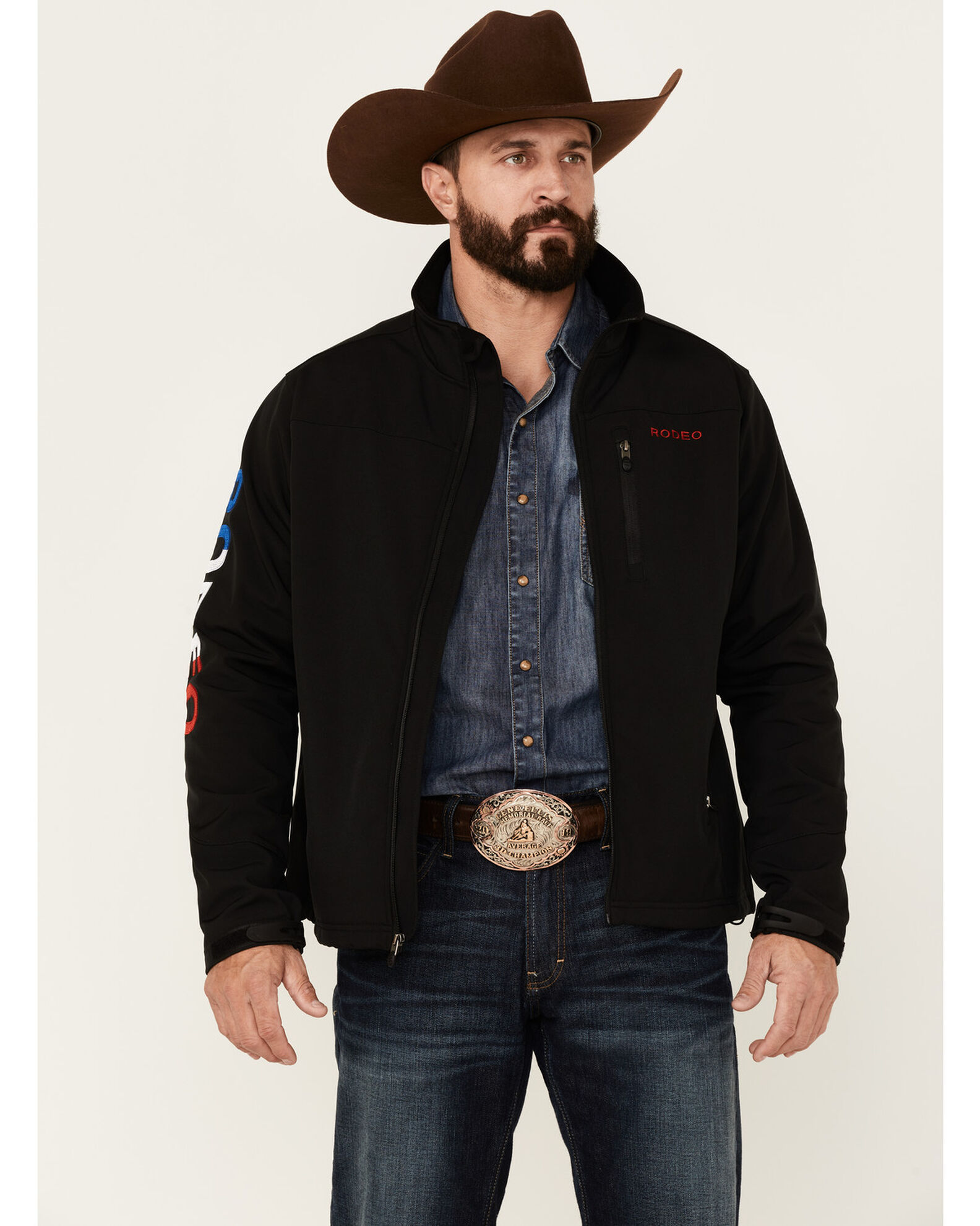 Rodeo Clothing Men's Embroidered USA Logo Zip-Front Softshell Jacket