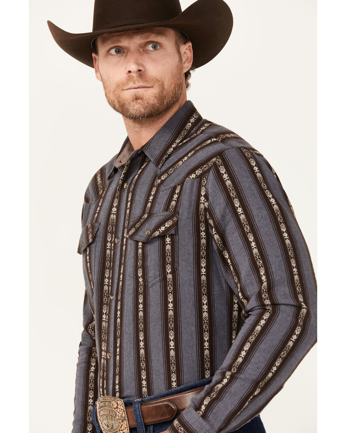 Image #2 - Cody James Men's Deluxe Striped Print Long Sleeve Snap Flannel Shirt, Brown, hi-res