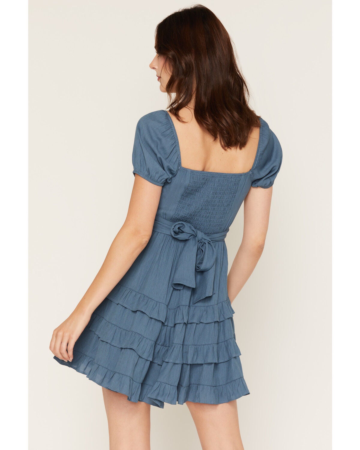 Image #4 - Ash & Violet Women's Bow Trim Short Sleeve Mini Dress, Teal, hi-res