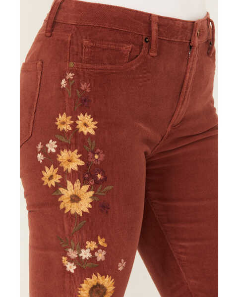 Image #2 - Driftwood Women's Rose High Rise Falling Sunflower Flare Jeans, Rust Copper, hi-res