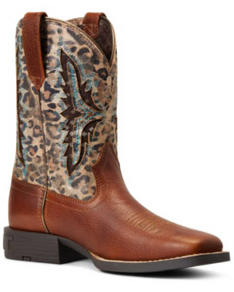 Image #1 - Ariat Girls' Koel VentTEK Leopard Print Western Boots - Broad Square Toe , Brown, hi-res