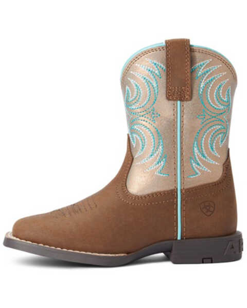 Ariat Girls' Storm Western Boots - Broad Square Toe, Brown, hi-res
