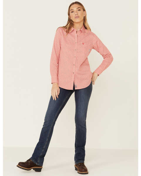 Image #2 - Ariat Women's Boot Barn Exclusive FR Sofia Geo Print Long Sleeve Button Down Work Shirt, Red, hi-res