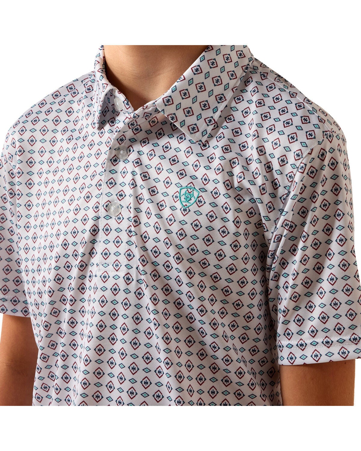 Image #3 - Ariat Boys' Southwestern Print Short Sleeve Button-Down Polo Shirt, White, hi-res