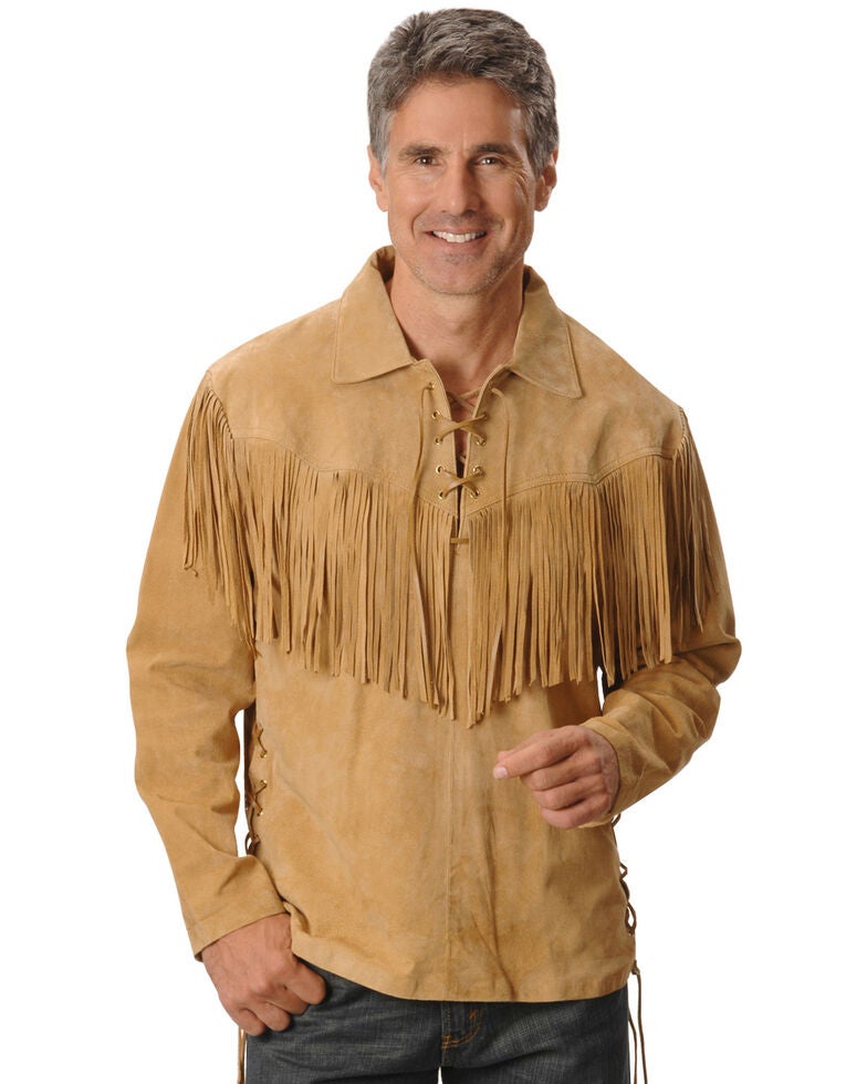 Scully Men's Fringed Boar Suede Leather Long Sleeve Western Shirt