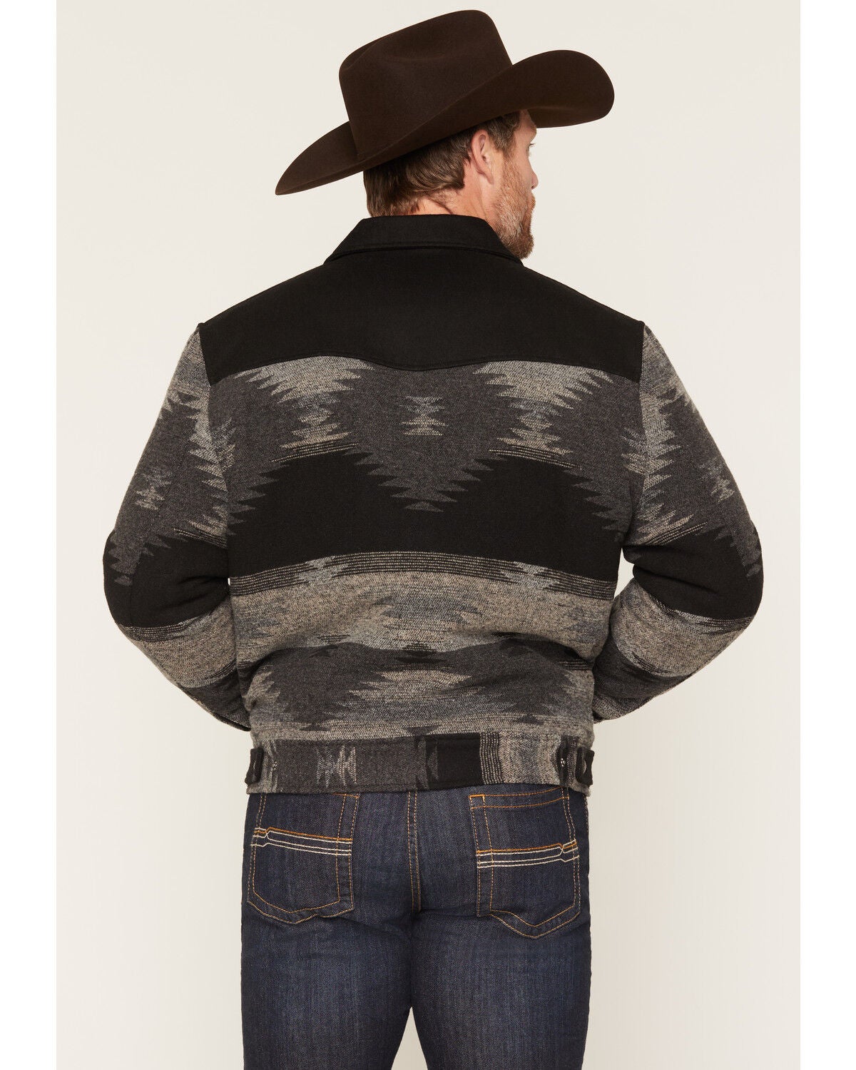 Image #4 - Cripple Creek Men's Woolish Southwestern Print Trucker Jacket, Charcoal, hi-res