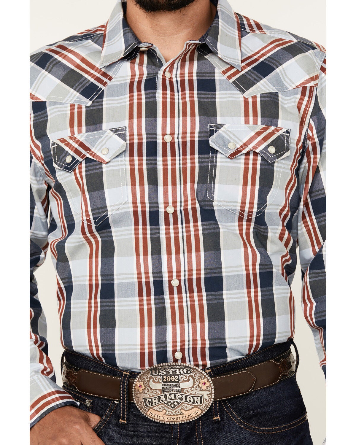 Image #3 - Cody James Men's Simple Life Plaid Print Long Sleeve Snap Western Shirt, Light Blue, hi-res