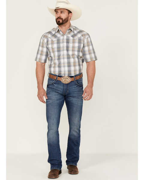 Image #2 - Stetson Men's Gold Dust Dobby Plaid Short Sleeve Pearl Snap Western Shirt , Grey, hi-res