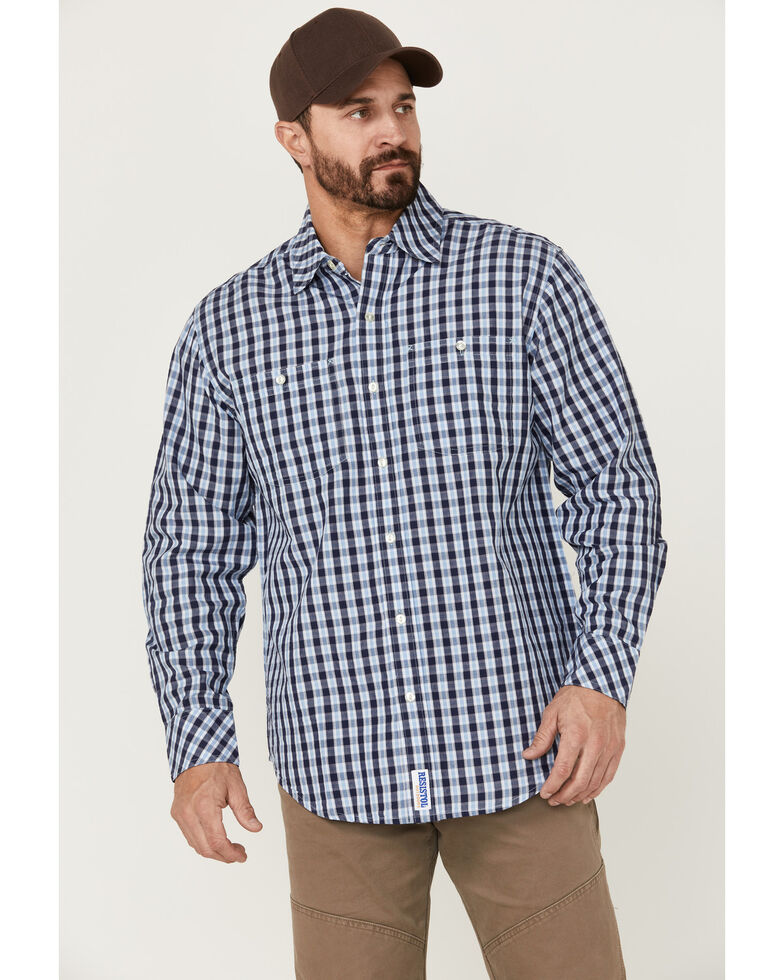 Resistol Men's Haven Small Plaid Long Sleeve Button-Down Western Shirt , Navy, hi-res