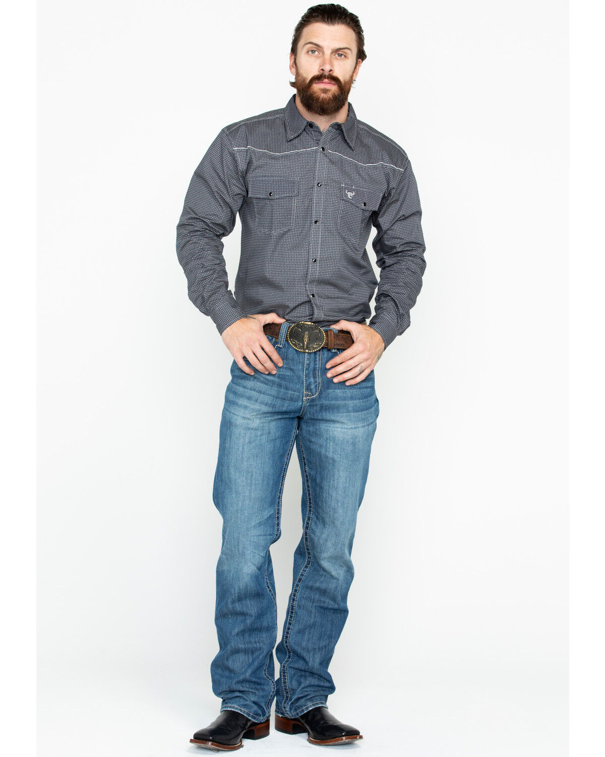 Men's Cowboy Hardware Orange Honeycomb Geo Print Long Sleeve Western Shirt 