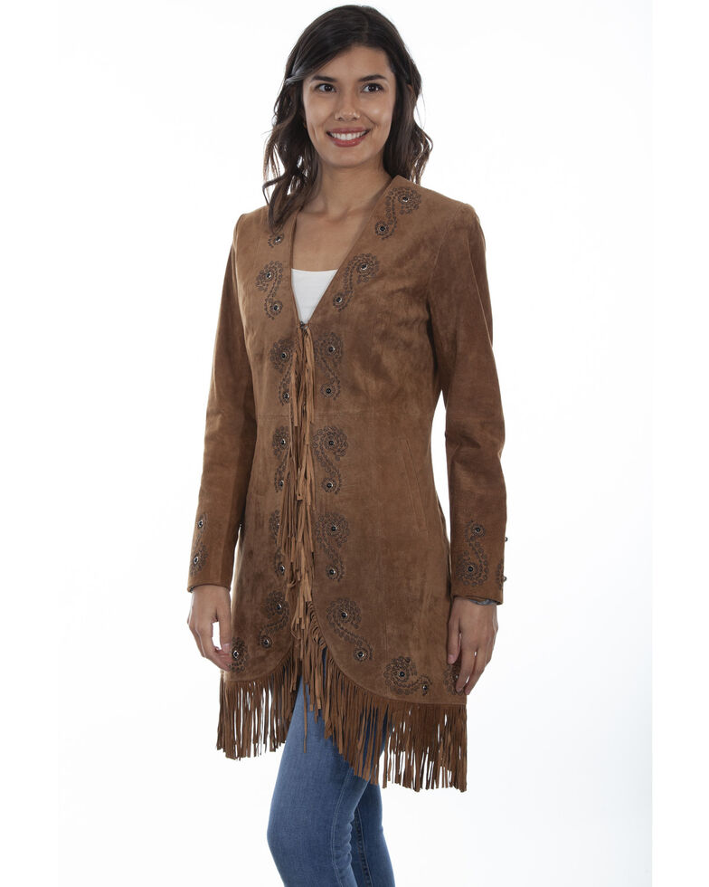 Scully Embroidered Fringe Long Suede Leather Jacket | Sheplers