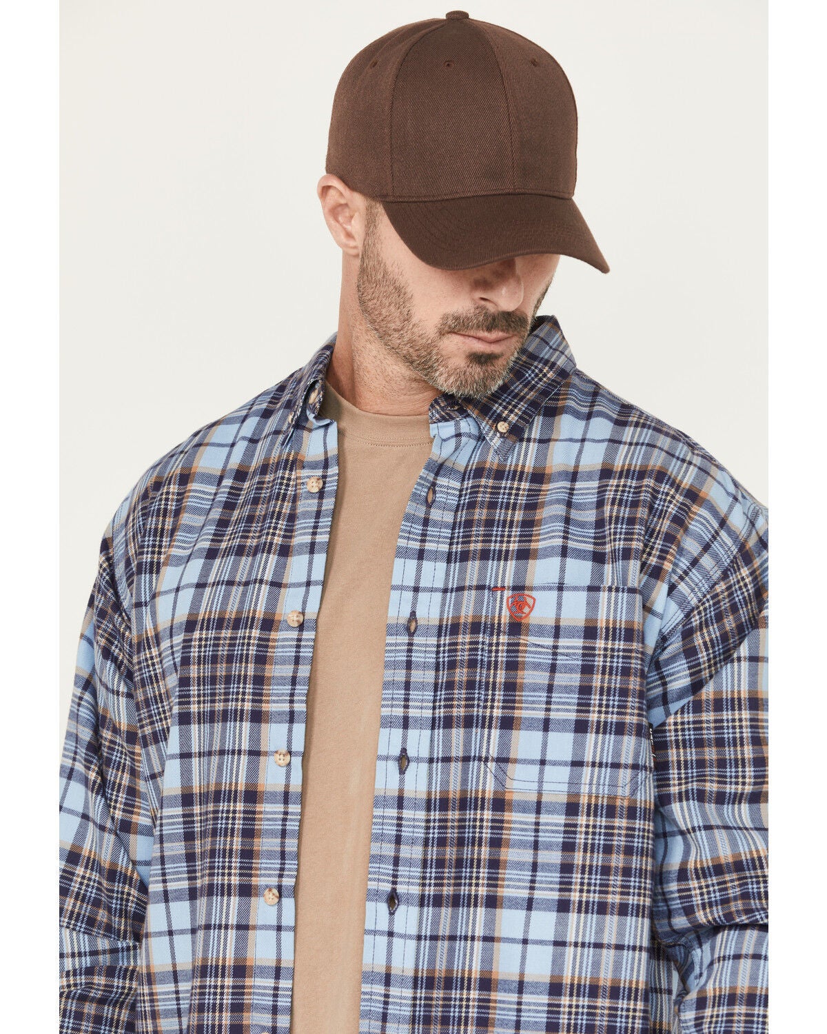 Image #2 - Ariat Men's FR Cienega Plaid Print Long Sleeve Button-Down Work Shirt, Indigo, hi-res