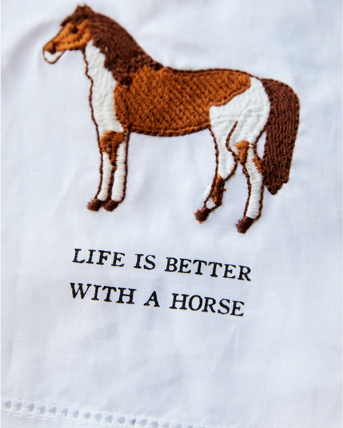 Image #2 - Mud Pie Life Horse Embroidered Hand Towel, White, hi-res