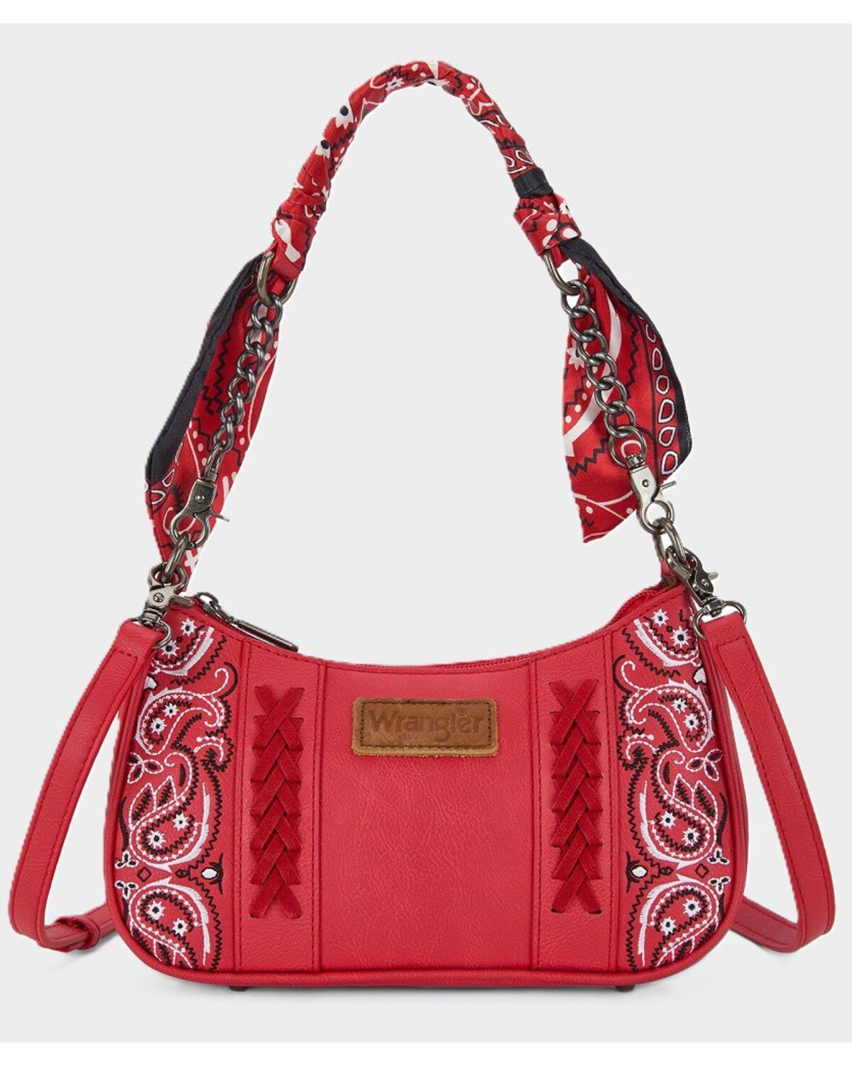 Image #1 - Wrangler Women's Braided Paisley Bandana Shoulder Bag, Red, hi-res