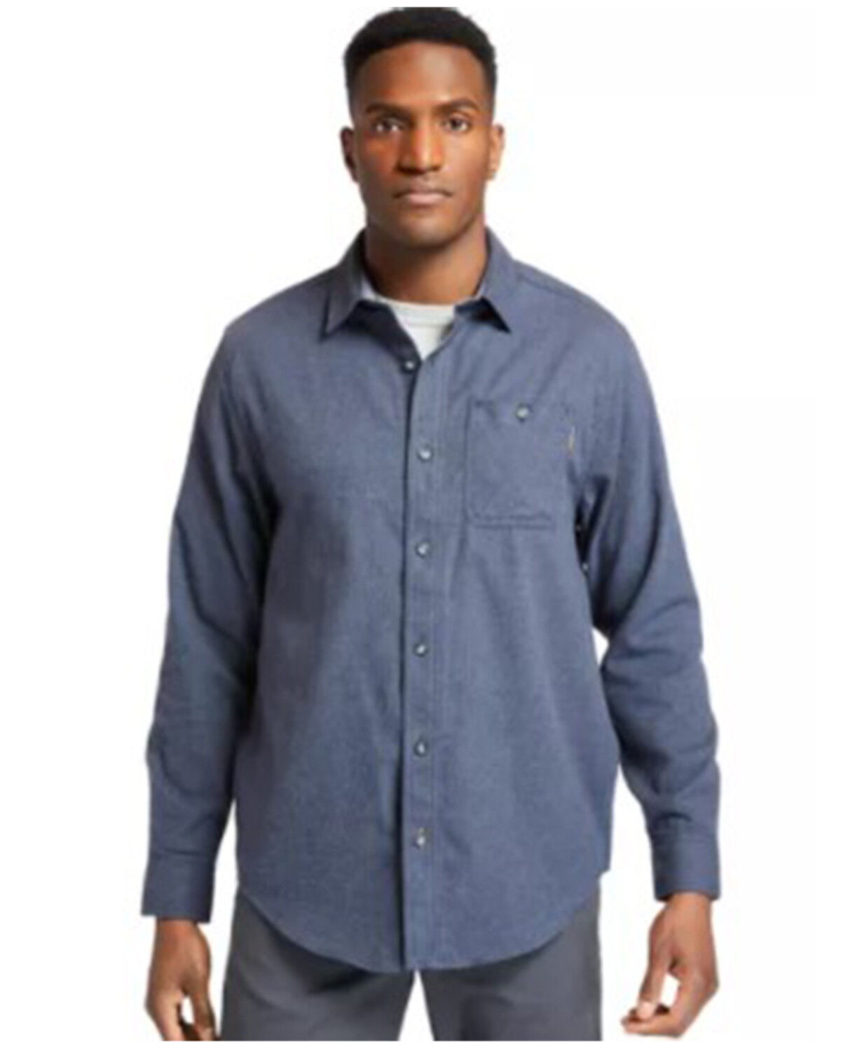 Image #1 - Timberland Men's Solid Woodfort Long Sleeve Button Down Work Flannel Shirt, Heather Grey, hi-res