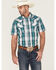 Gibson Men's Blue Horizon Plaid Short Sleeve Snap Western Shirt , Cream, hi-res