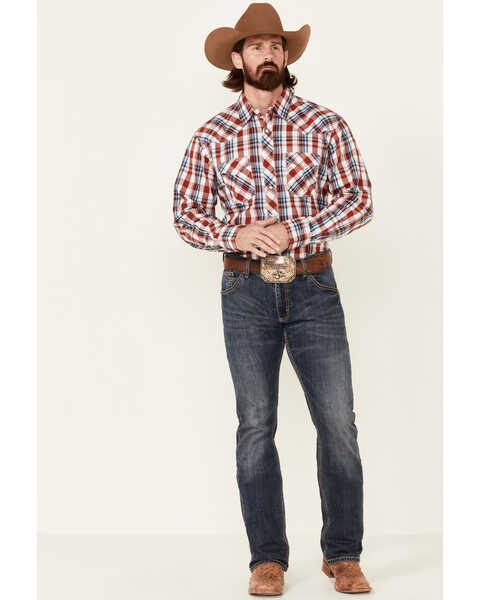 Image #2 - Wrangler 20X Men's Advanced Comfort Small Plaid Print Long Sleeve Snap Western Shirt , Red, hi-res