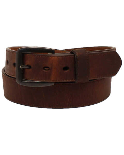 Image #1 - 3D Men's Brown Leather Belt, Brown, hi-res