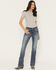 Image #3 - Grace in LA Women's Medium Wash Mid Rise Embellished 32" Bootcut Stretch Denim Jeans, Medium Wash, hi-res