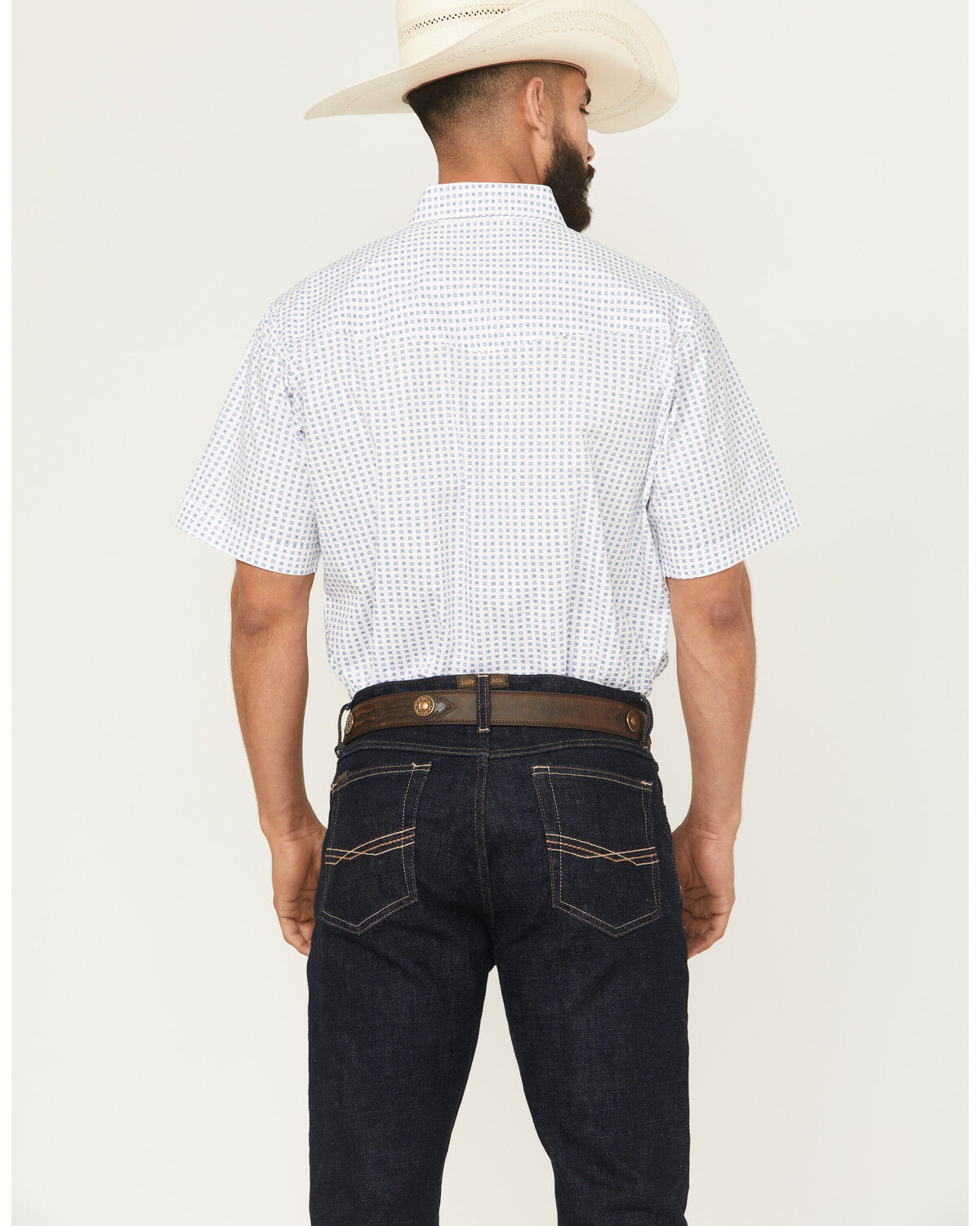 Image #4 - Ely Walker Men's Geo Print Short Sleeve Snap Western Shirt, White, hi-res