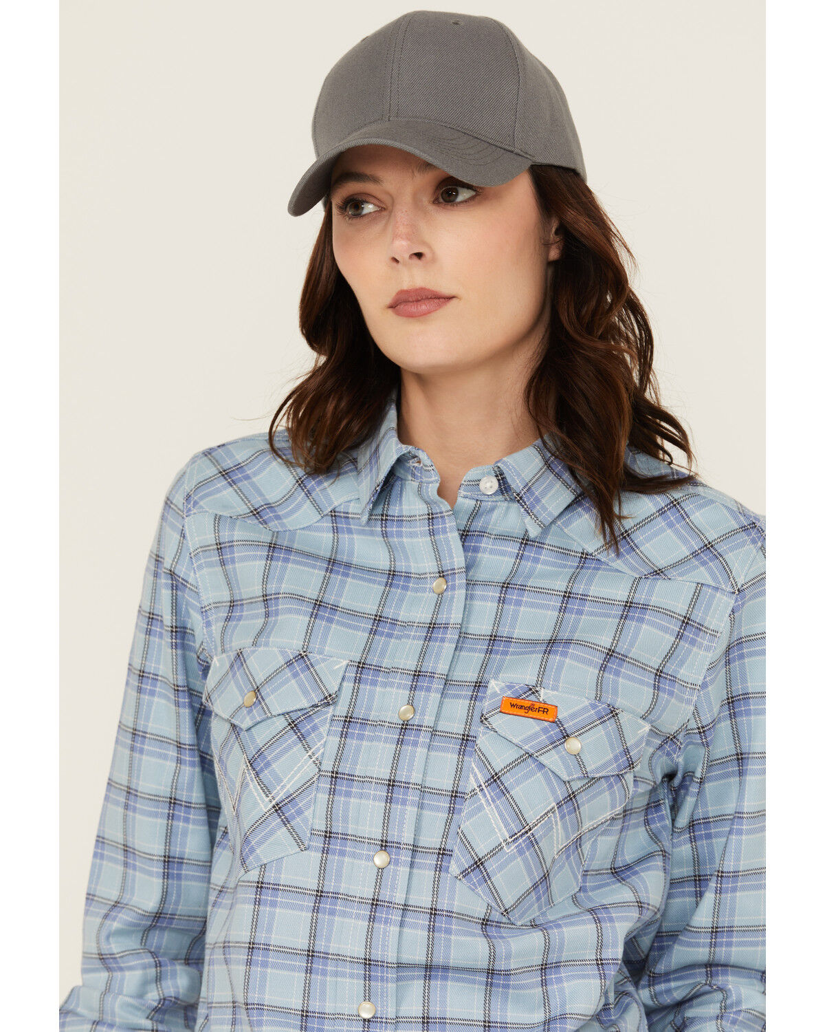 Image #2 - Wrangler Women's FR Riverside Plaid Print Long Sleeve Snap Work Shirt - Plus, Blue, hi-res