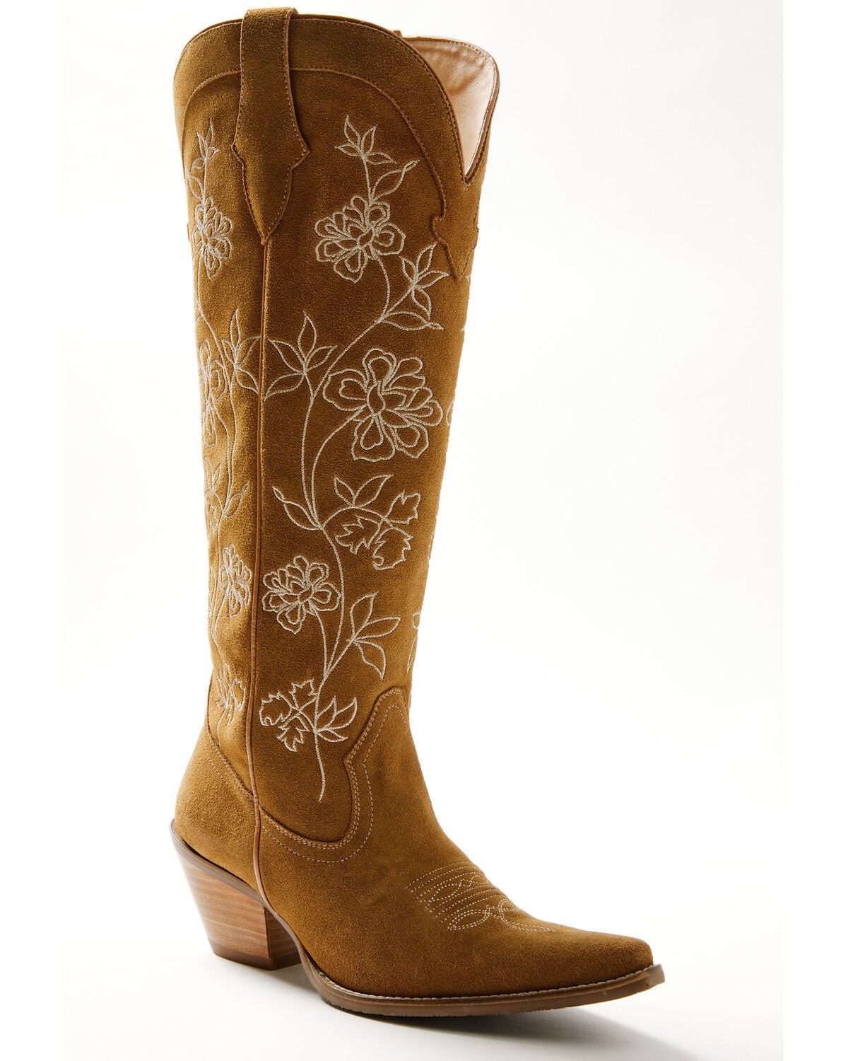 Image #1 - Shyanne Women's Flora Suede Tall Western Boots - Snip Toe, Tan, hi-res