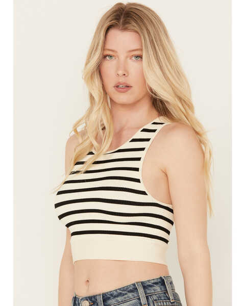 Image #2 - By Together Women's Striped Seamless Racerback Brami, Black/white, hi-res