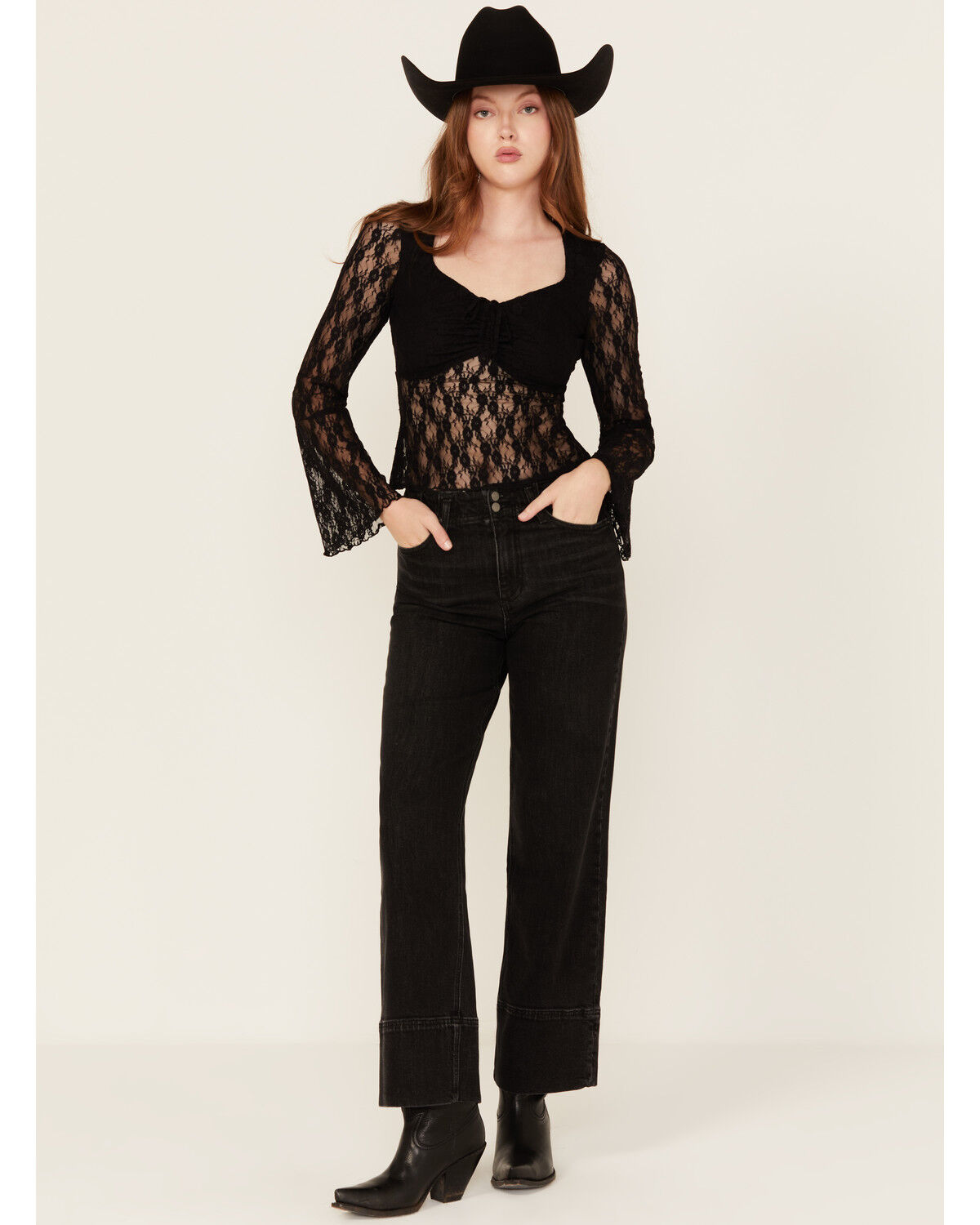 Image #1 - Dear John Women's Holly High Rise Wide Stretch Denim Jeans, Black, hi-res