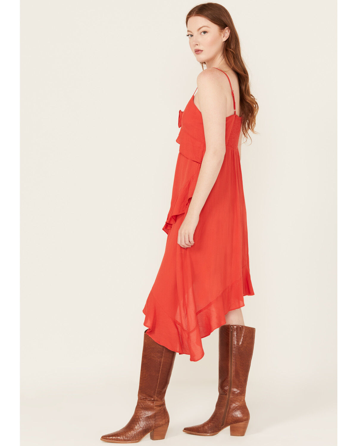 Image #2 - Angie Women's Solid Ruffle Hem Sleeveless Mini Dress, Red, hi-res