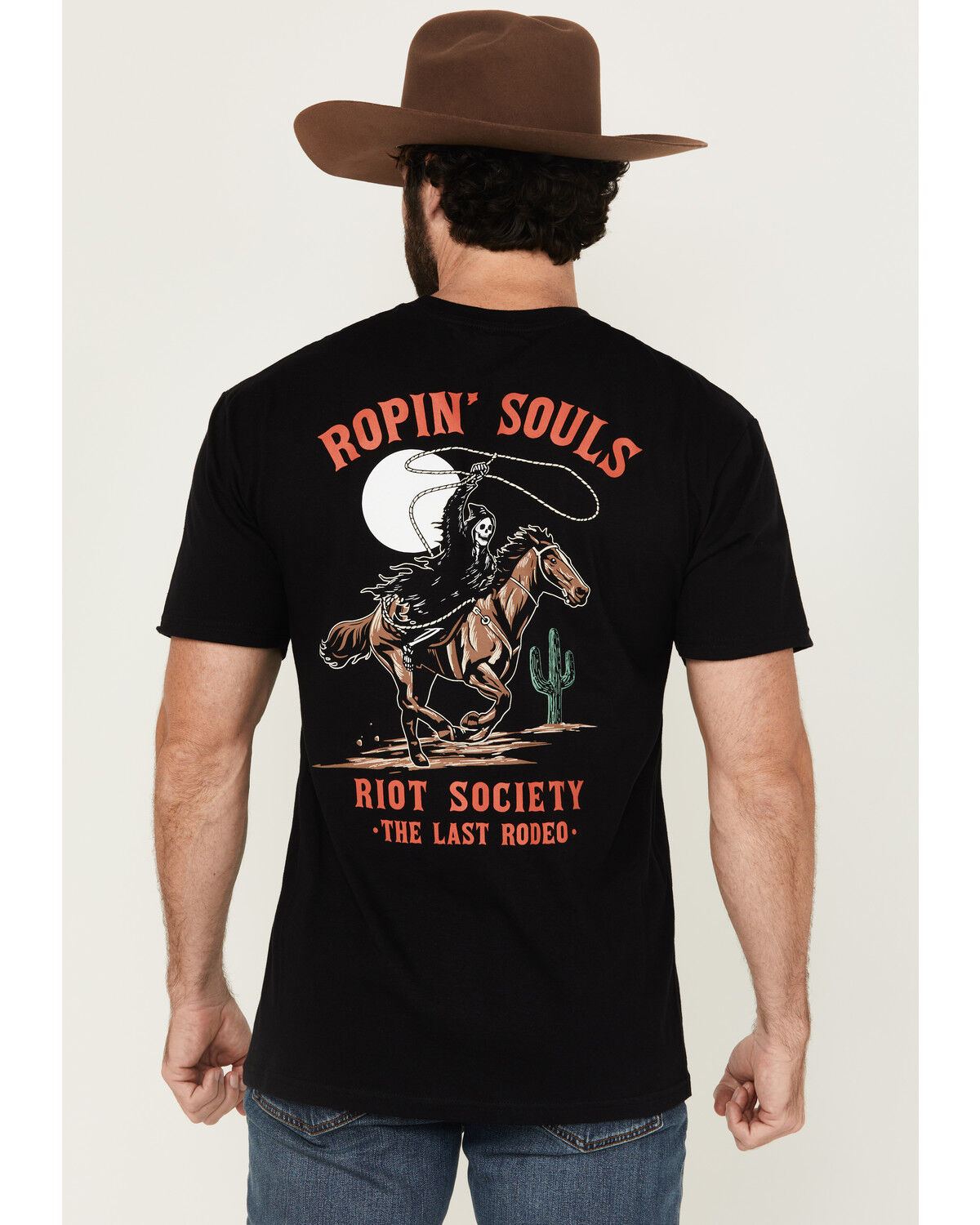 Image #1 - Riot Society Men's Boot Barn Exclusive Ropin' Souls Reaper Short Sleeve Graphic T-Shirt, Black, hi-res