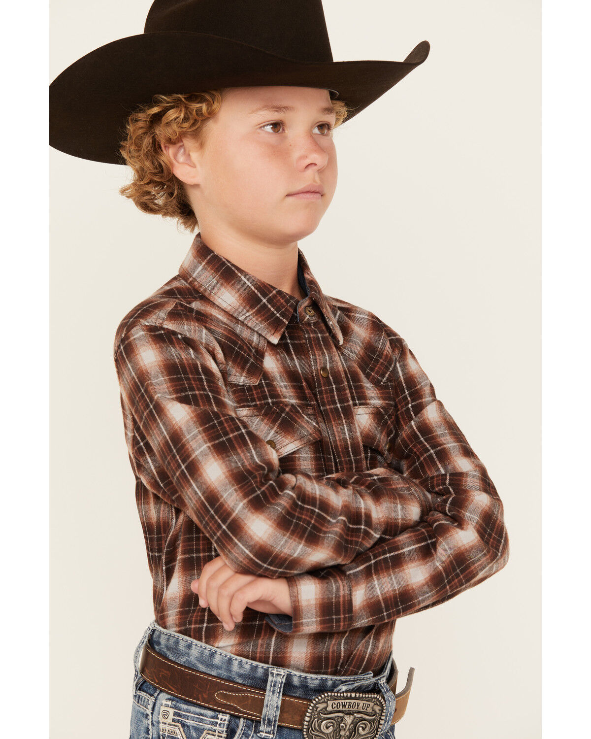 Image #2 - Cody James Boys' Traverse Long Sleeve Snap Flannel Shirt, Brown, hi-res